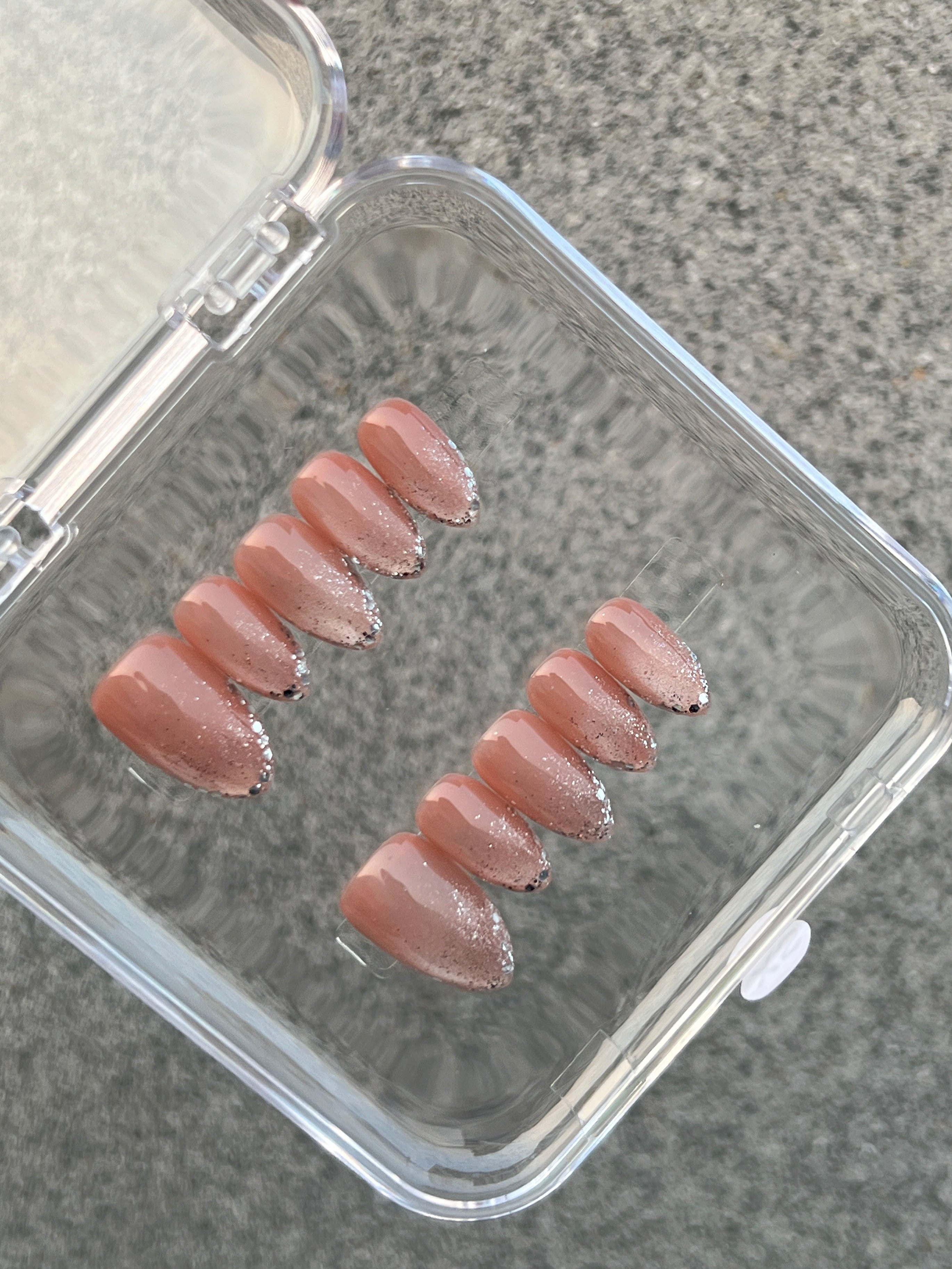 N129 Peachy Sparkles Nails Set – Honey Nails Lab