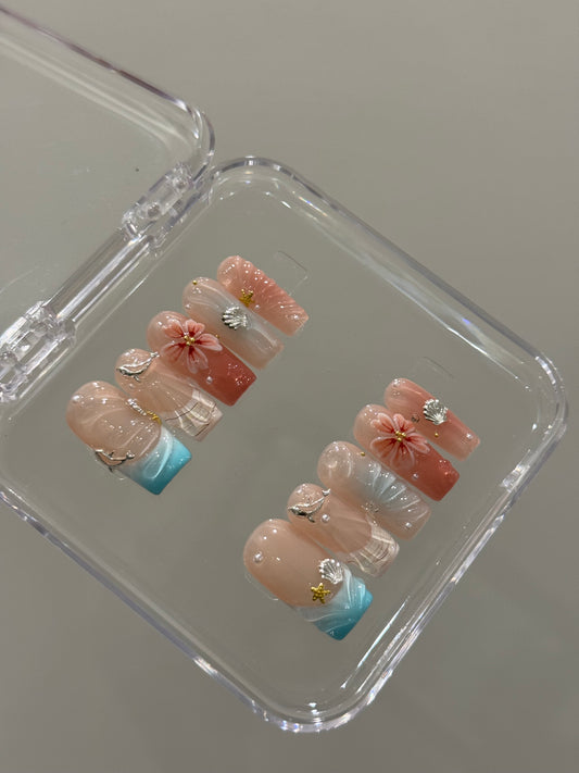 N338 Light Blue Square Nails