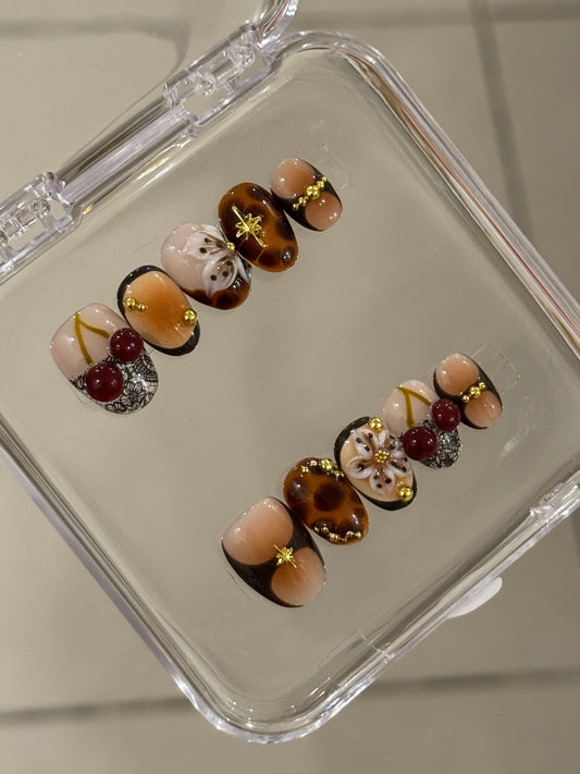 N128 Cherry Brown Nails Set