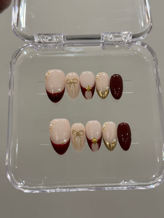 N207 Red Goldish Nails