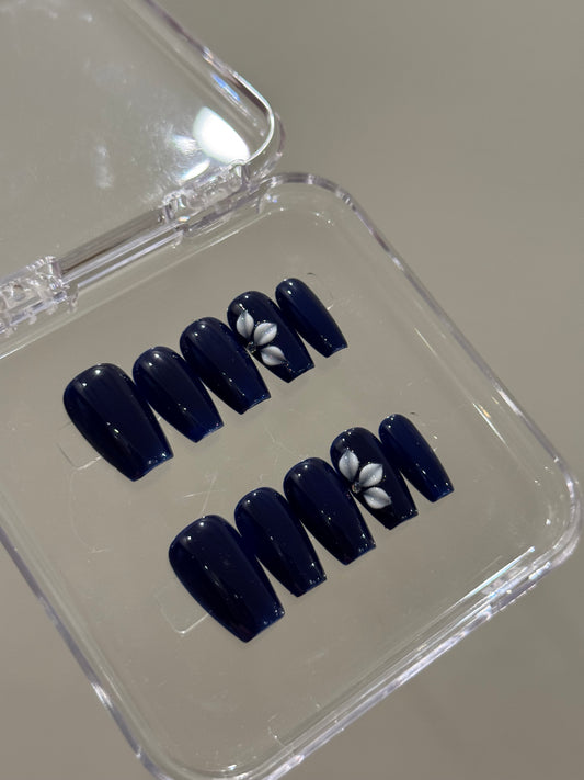 N295 Dark Blue Coffin Nails