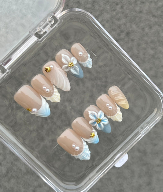N97 Aqua Floral Nail Set