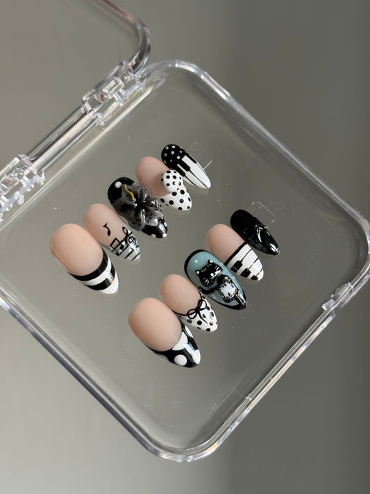 N235 Black Cat Themed Nails