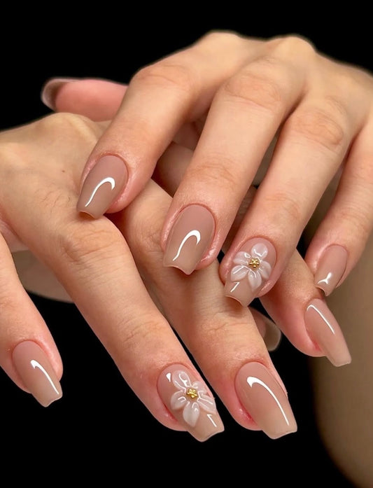 N400 Milky Nude Coffin Nails