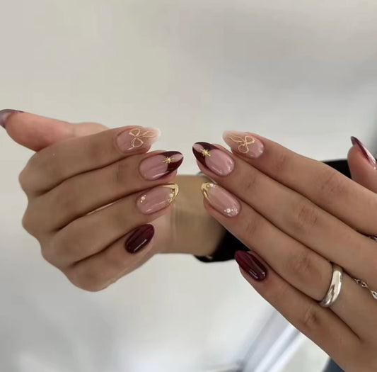 N207 Red Goldish Nails